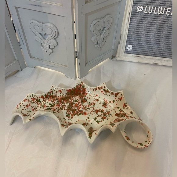 Vintage Orange & Green Ceramic Leaf Platter - Picture 1 of 8